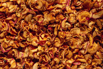background of dried organic apple, sliced