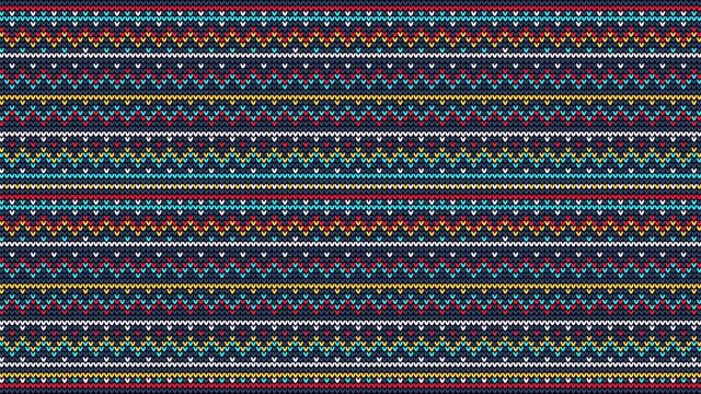 Knitted folk ornament. Seamless knitted background with Native American motives. Looped animation