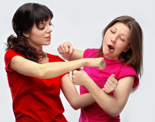 Angry girlfriend,Gossip.Beauty portrait of a young girls.