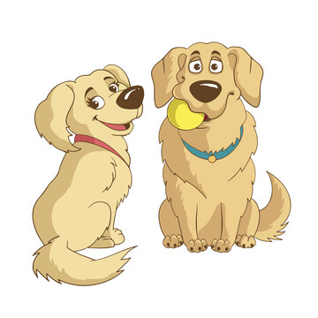 Cute cartoon golden retriver dogs. Vector illustration
