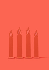 Four red New Year's Advent candles. Minimal Christmas concept.
