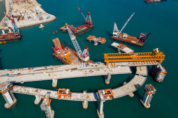 Cross harbor bridge under construction