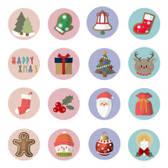 Fototapeta na wymiar Happy Xmas icon sticker set ,ハッピークリスマスアイコンステッカーセット