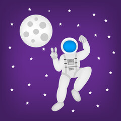 Astronaut with white spacesuit near the moon. Vector illustration