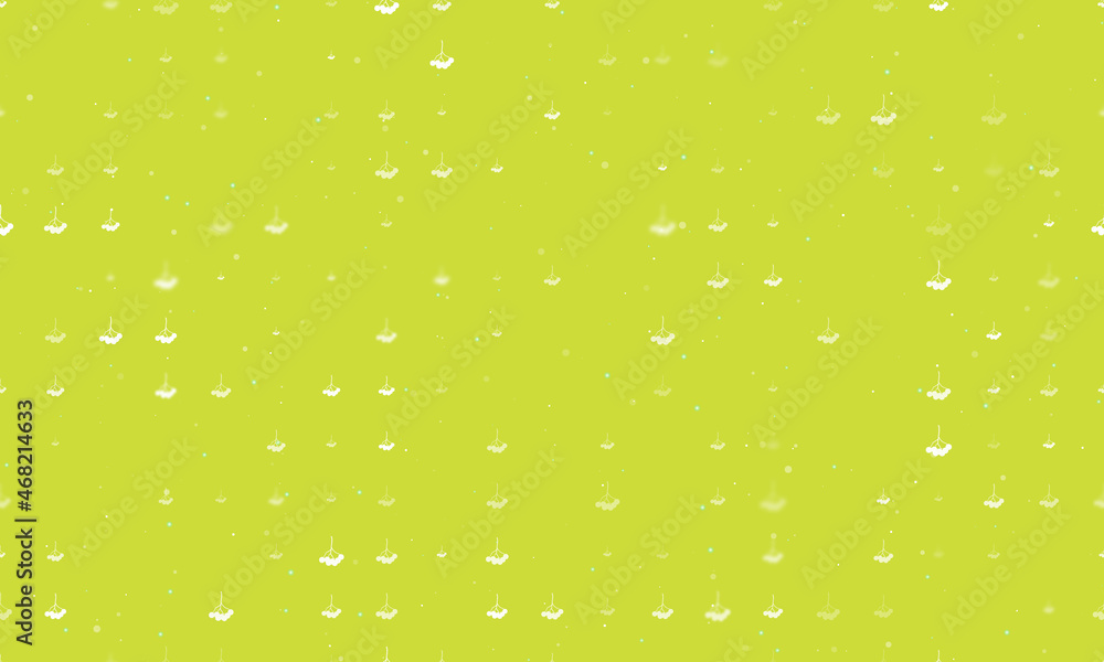 Poster Seamless background pattern of evenly spaced white rowan berrys of different sizes and opacity. Vector illustration on lime background with stars