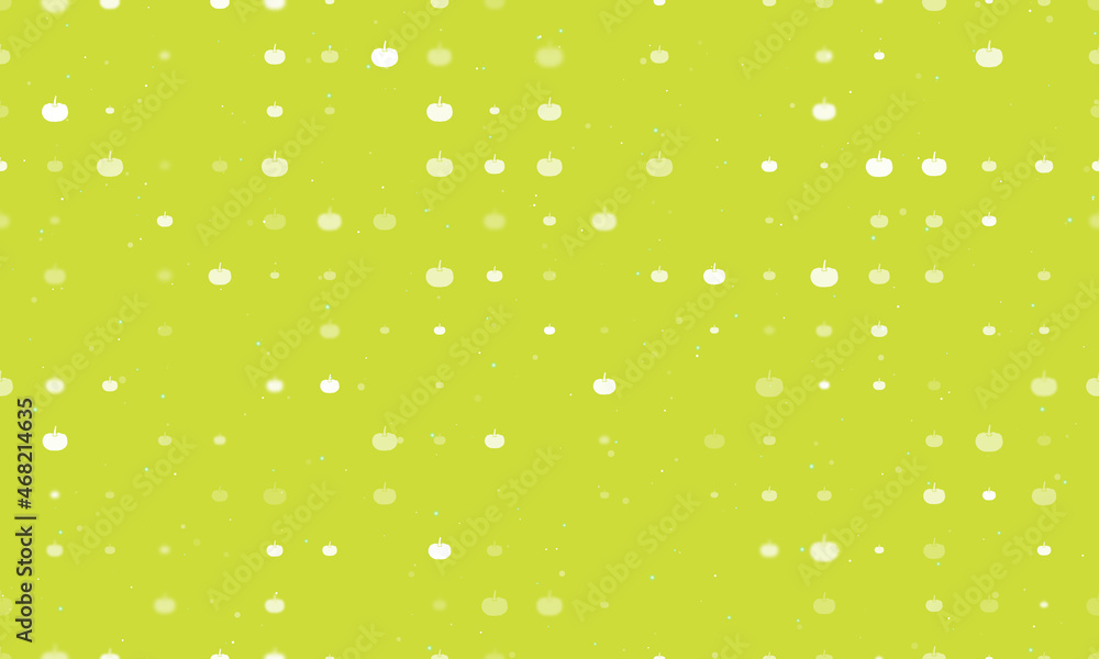 Poster seamless background pattern of evenly spaced white pumpkin symbols of different sizes and opacity. v