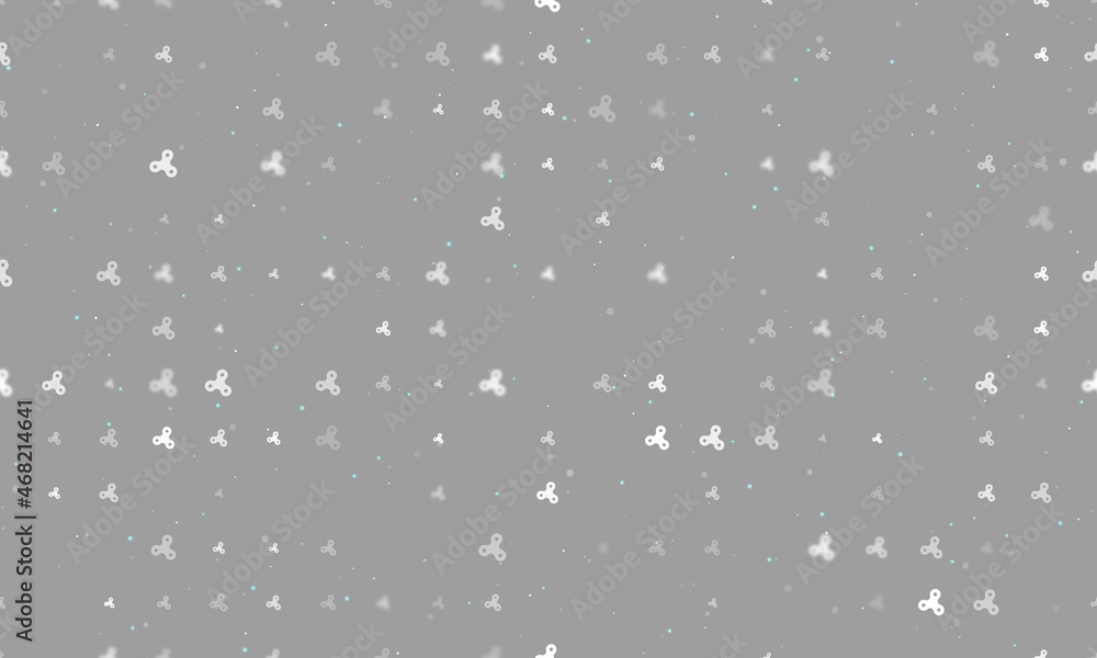 Poster seamless background pattern of evenly spaced white spinner symbols of different sizes and opacity. v