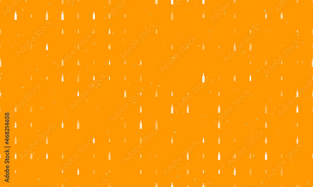 Poster seamless background pattern of evenly spaced white beer bottle symbols of different sizes and opacit