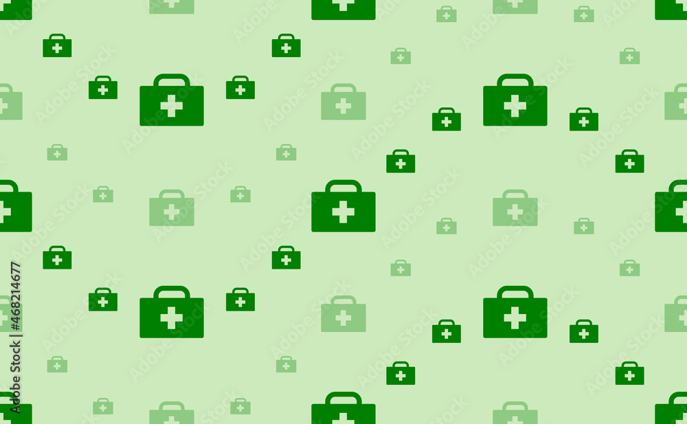 Poster seamless pattern of large and small green first aid symbols. the elements are arranged in a wavy. ve