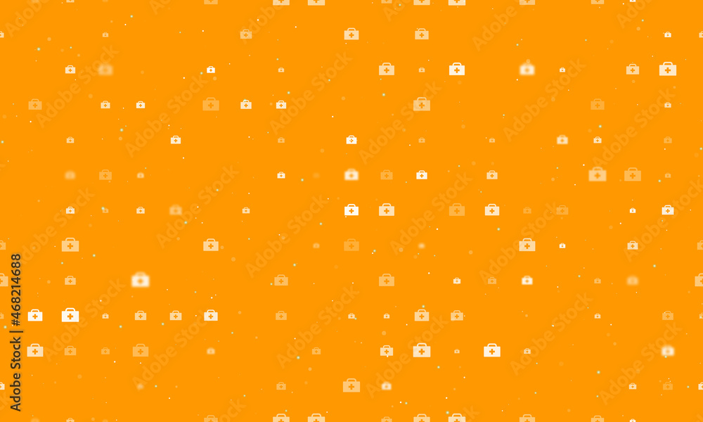 Poster seamless background pattern of evenly spaced white first aid symbols of different sizes and opacity.