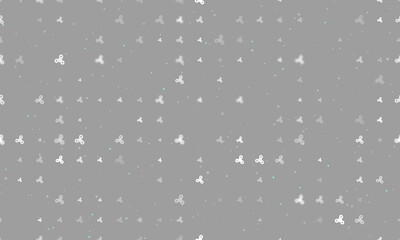 Seamless background pattern of evenly spaced white spinner symbols of different sizes and opacity. Vector illustration on gray background with stars