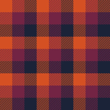 Tartan fall seamless pattern. Autumn dark color palette of red, violet and navy. Tartan Flannel shirt pattern. Trendy tiles of different color. Vector illustration