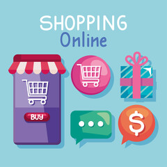 device and shopping online icons