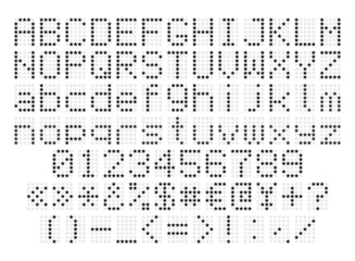 Collection of letters, numbers and punctuation marks in an asterisk. Star alphabet.