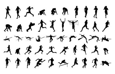 Collection of black silhouettes of people in athletics.
