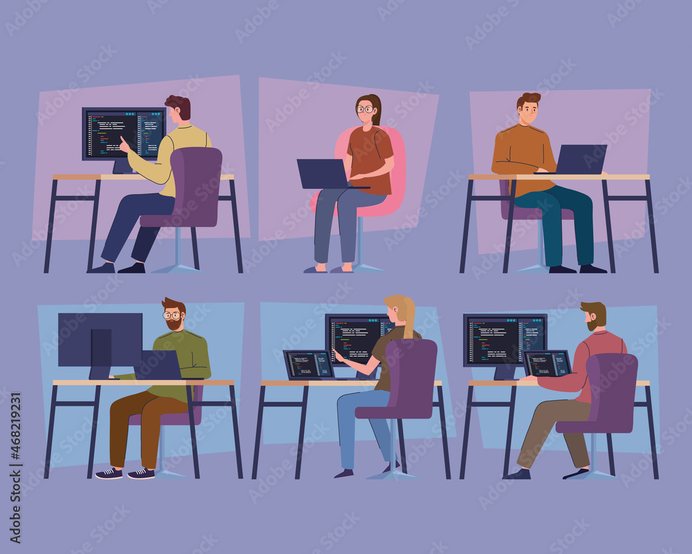 Poster group workers of developers web