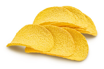 Potato chips isolated on white background with clipping path and full depth of field.