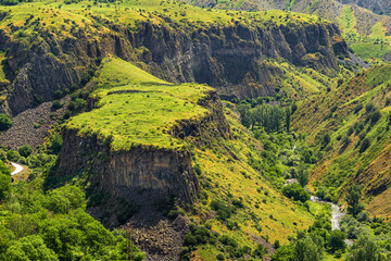 Lanscape view of a famous natural monument near the village of Garni in Armenia - basalt columns or...