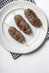 Traditional homemade kefta or kebab of meat. Halal concept. Arabic and turkish food