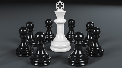 chess, white king surrounded by black pawns