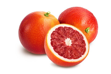 Blood red oranges isolated on white background with clipping path and full depth of field