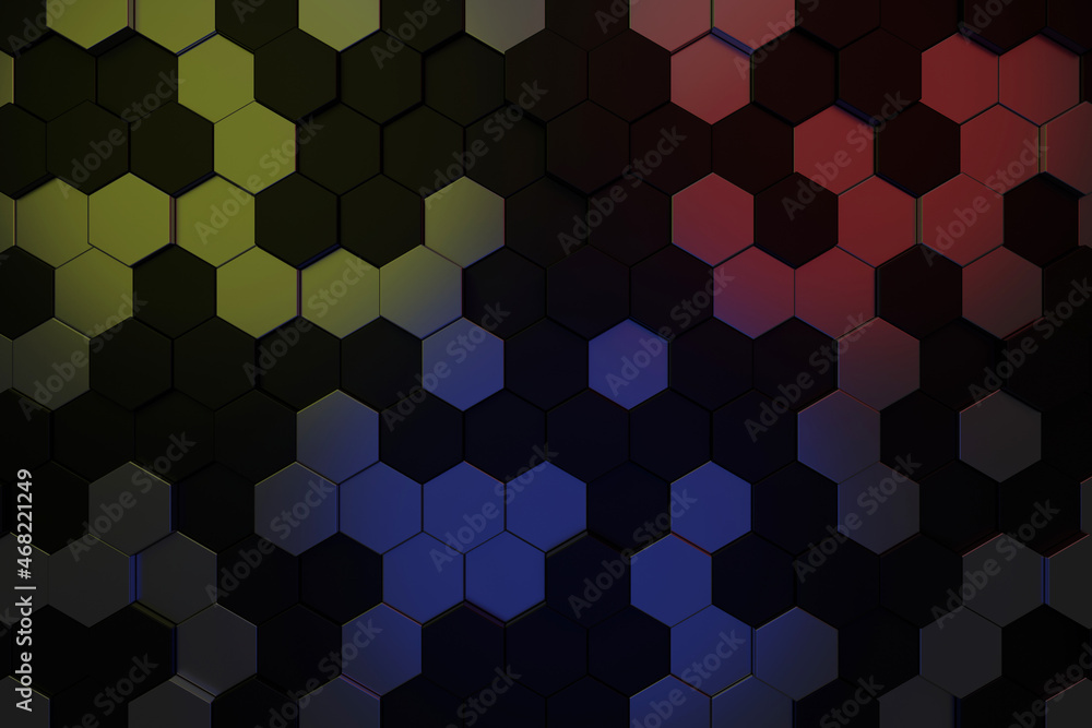 Sticker abstract background of hexagon. 3d wallpaper design. 3d rendering.