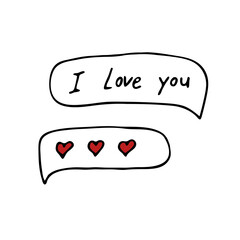 I love you, a hand-drawn inscription in the form of a message. Doodle style. Hand-drawn and hand-written design elements. Vector.