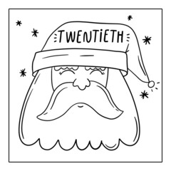 Christmas advent calendar, coloring page. 20 december illustration.