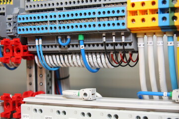 3-level electrical terminals for connecting loads in the electrical panel for technological processes in production.3-level electrical terminals for connecting loads in the electrical panel. 