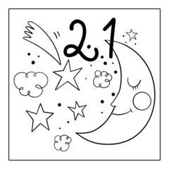 Christmas advent calendar, coloring page. 21 december illustration.