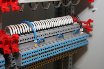 3-level electrical terminals for connecting loads in the electrical panel for technological processes in production.3-level electrical terminals for connecting loads in the electrical panel. 