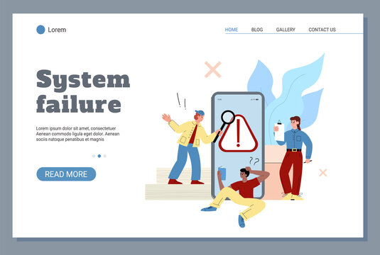Mobile app operating system error web banner mockup, flat vector illustration.