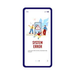 System error of mobile application onboarding page, flat vector illustration.