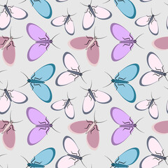 Seamless pattern - stylized moths - graphics. Summer, insects, unbearable ease of life. Wallpapers, textiles, packaging