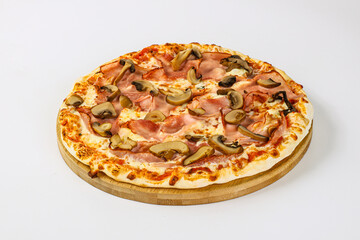 Pizza with ham, cheese and mushrooms