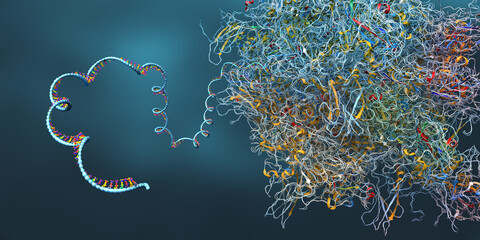 Ribosome as part of an biological cell constructing messenger rna molecules - 3d illustration - obrazy, fototapety, plakaty