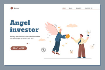 Angel investor or business depositor website template, flat vector illustration.