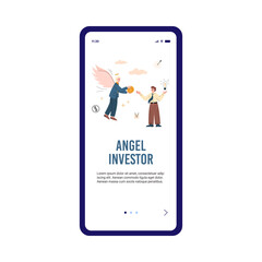 Angel investor onboarding page with businessmen, flat vector illustration.