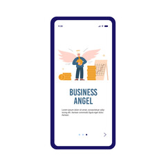 Business angel concept of mobile onboarding start page flat vector illustration.