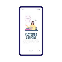 Customer support onboarding page with phone operator flat vector illustration.