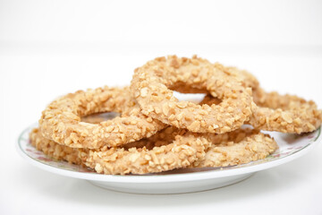 Peanut butter cookie recipe on the beautiful plate.
