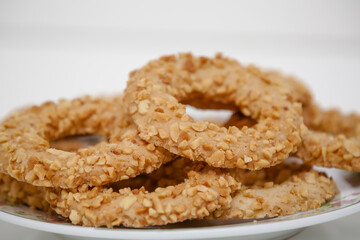 Peanut butter cookie recipe on the beautiful plate.
