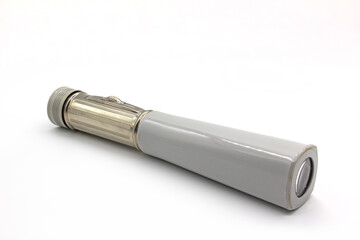 Vintage grey flashlight, isolated on a white background
