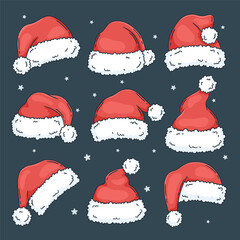 Set of Christmas Santa Claus hats. Photo props.