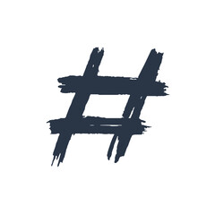 Hashtag, vector ink painted tag icon on white background. Hand Drawn vector illustration.