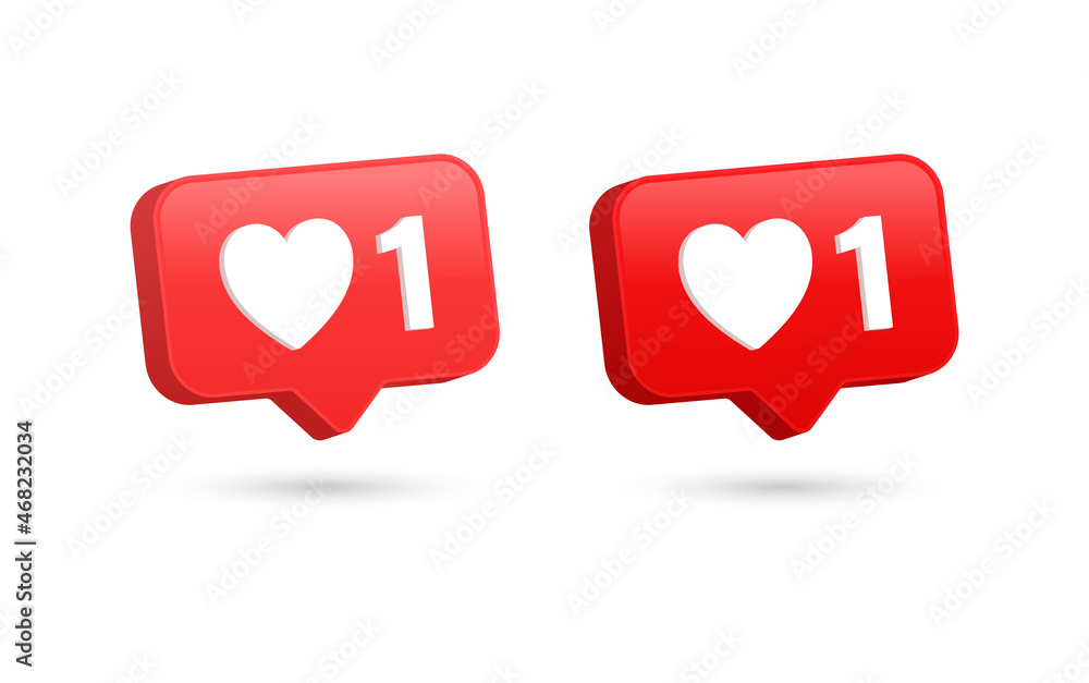 Poster 3d like love icon in modern glossy speech bubble for social media notifications icons - heart bubble