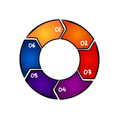 Hand drawn cycle diagram chart, 6 steps processes with numbers