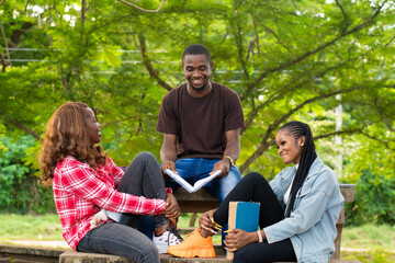 some black students studying and discussing cheerfully