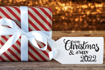 Fototapeta na wymiar Christmas Present, Label, Merry Christmas And A Happy 2022