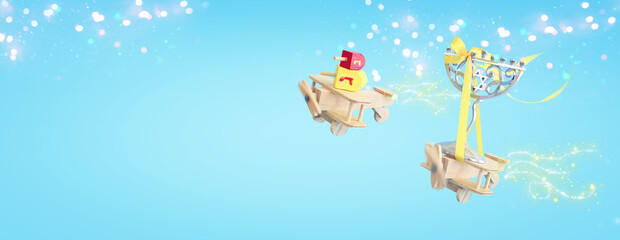 Religion image of jewish holiday Hanukkah background with menorah (traditional candelabra) and spinning top toy